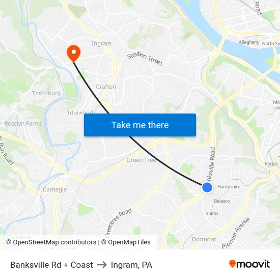 Banksville Rd + Coast to Ingram, PA map