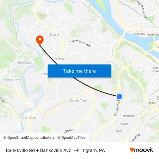 Banksville Rd + Banksville Ave to Ingram, PA map