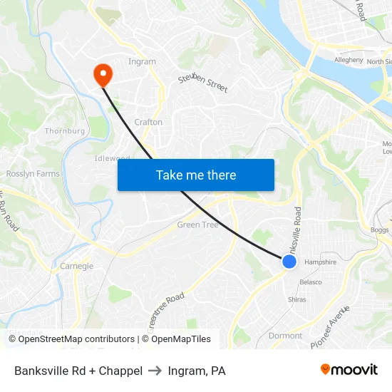 Banksville Rd + Chappel to Ingram, PA map