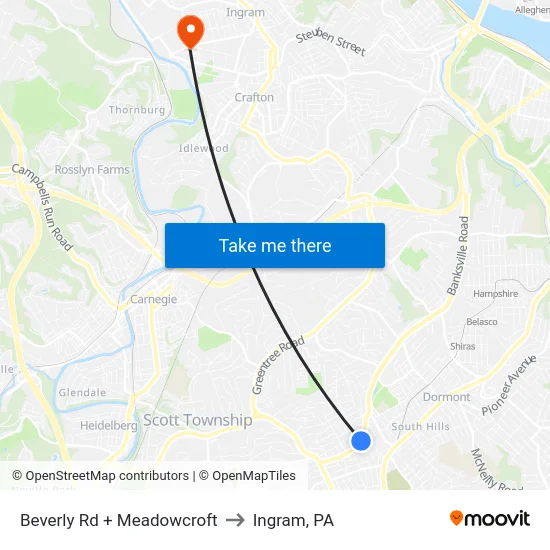 Beverly Rd + Meadowcroft to Ingram, PA map
