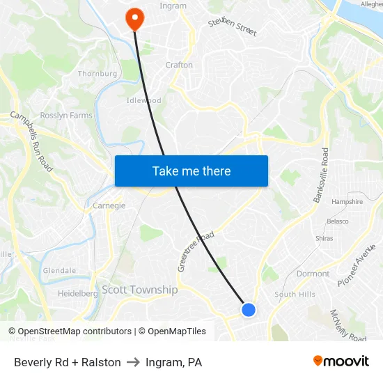 Beverly Rd + Ralston to Ingram, PA map