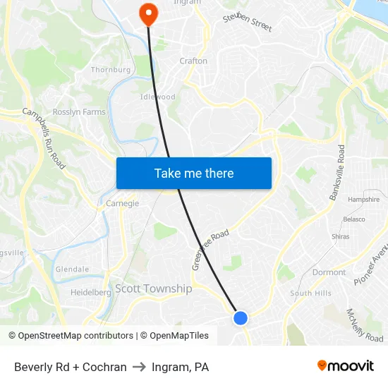Beverly Rd + Cochran to Ingram, PA map
