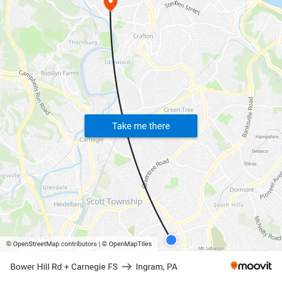 Bower Hill Rd + Carnegie FS to Ingram, PA map
