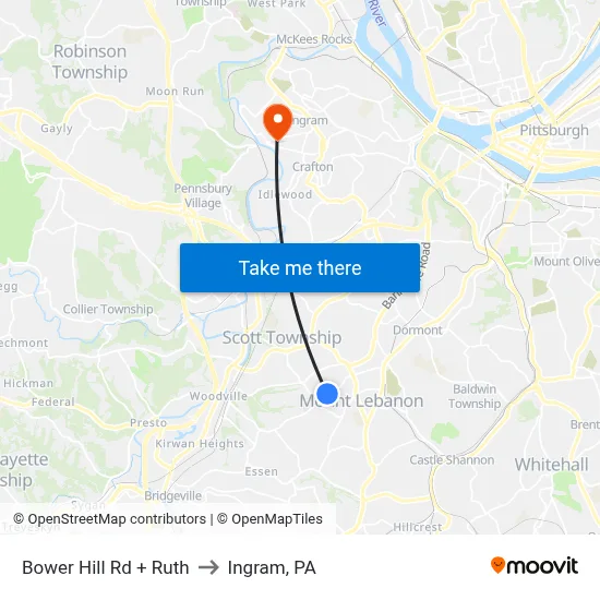 Bower Hill Rd + Ruth to Ingram, PA map