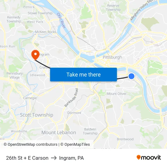 26th St + E Carson to Ingram, PA map