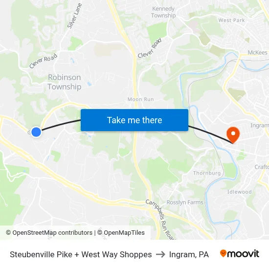 Steubenville Pike + West Way Shoppes to Ingram, PA map
