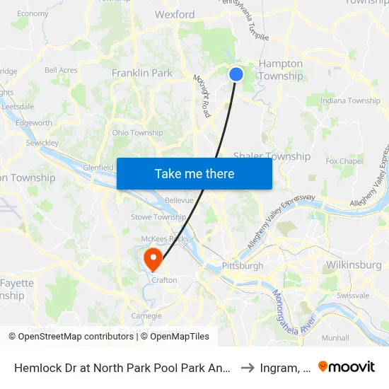 Hemlock Dr at North Park Pool Park And Ride to Ingram, PA map
