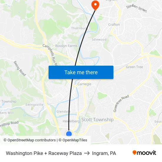 Washington Pike + Raceway Plaza to Ingram, PA map