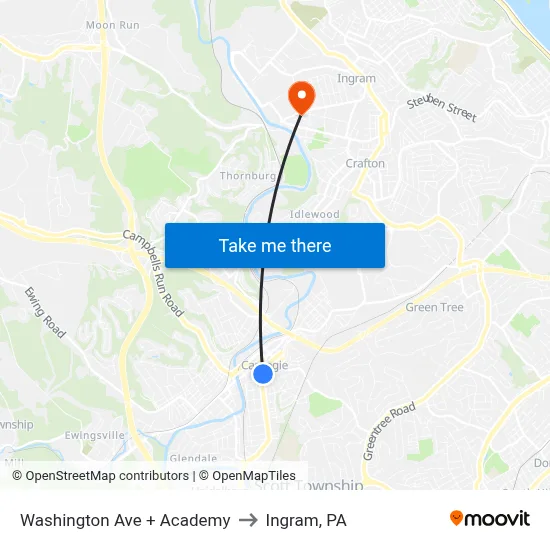Washington Ave + Academy to Ingram, PA map