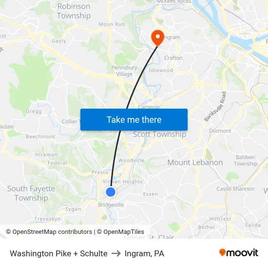 Washington Pike + Schulte to Ingram, PA map