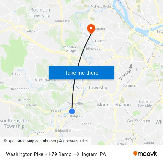 Washington Pike + I-79 Ramp to Ingram, PA map