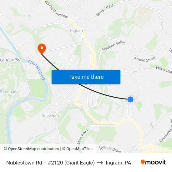 Noblestown Rd + #2120 (Giant Eagle) to Ingram, PA map