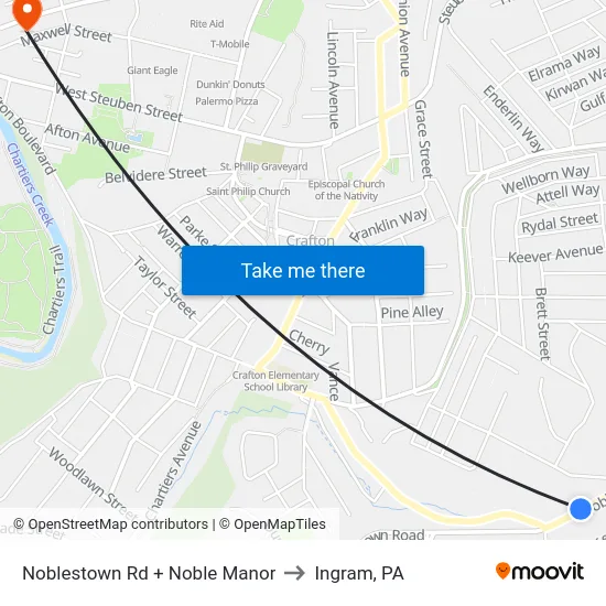 Noblestown Rd + Noble Manor to Ingram, PA map