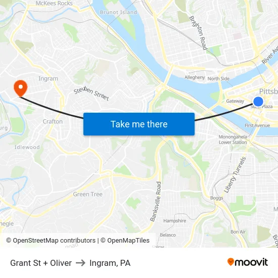 Grant St + Oliver to Ingram, PA map