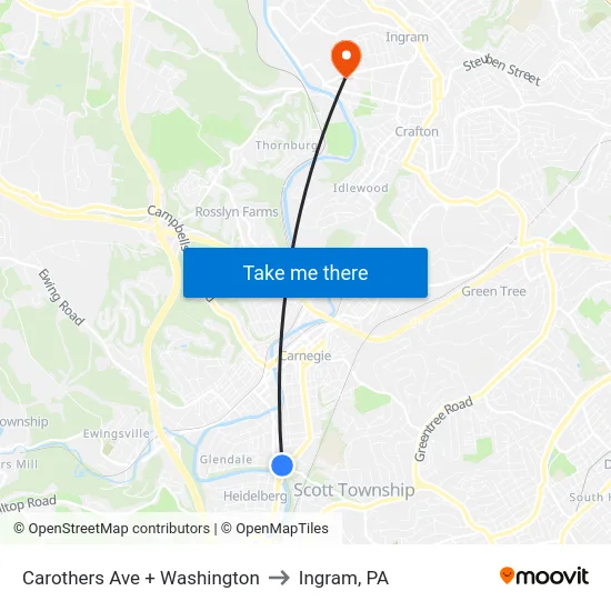 Carothers Ave + Washington to Ingram, PA map