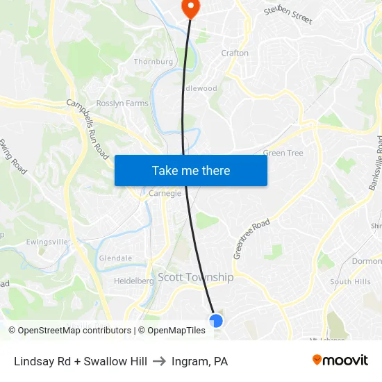 Lindsay Rd + Swallow Hill to Ingram, PA map