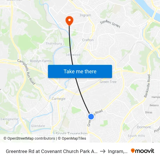 Greentree Rd at Covenant Church Park And Ride to Ingram, PA map