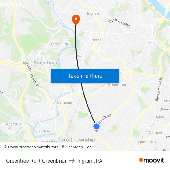 Greentree Rd + Greenbriar to Ingram, PA map