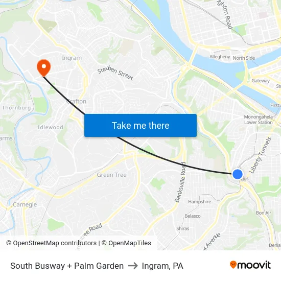 South Busway + Palm Garden to Ingram, PA map