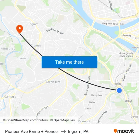 Pioneer Ave Ramp + Pioneer to Ingram, PA map