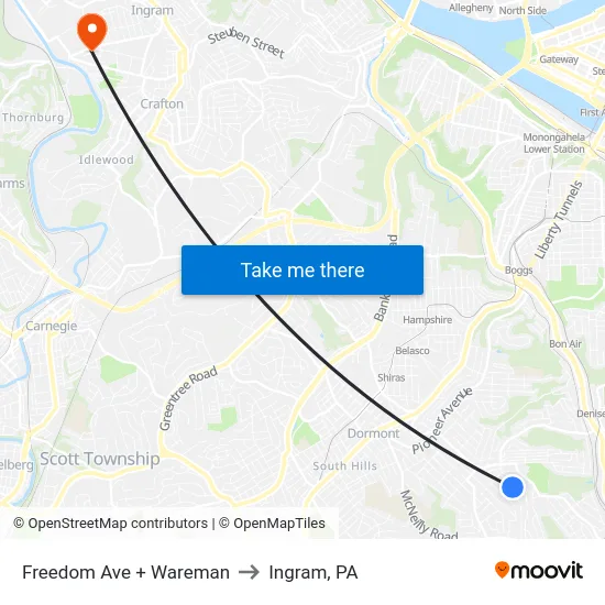 Freedom Ave + Wareman to Ingram, PA map