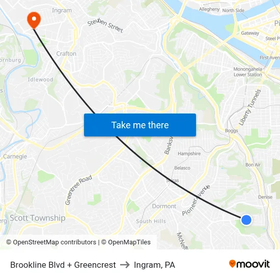 Brookline Blvd + Greencrest to Ingram, PA map