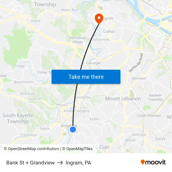 Bank St + Grandview to Ingram, PA map