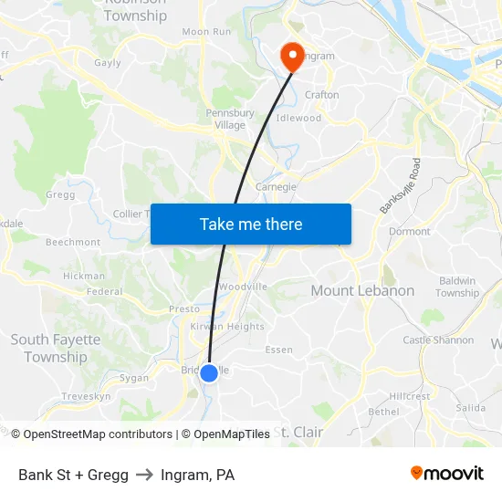Bank St + Gregg to Ingram, PA map
