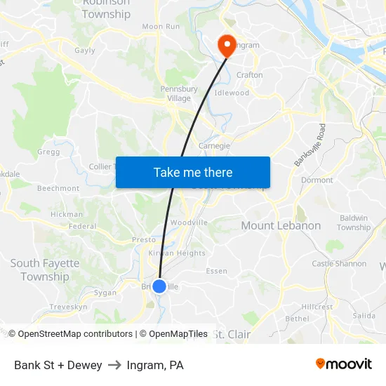 Bank St + Dewey to Ingram, PA map