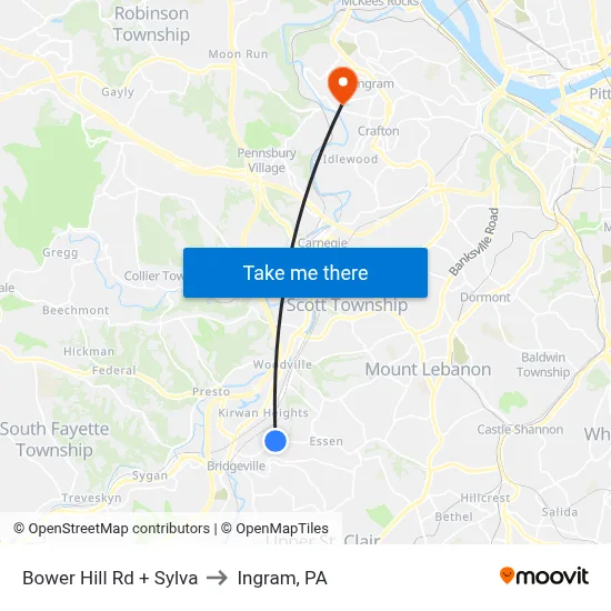 Bower Hill Rd + Sylva to Ingram, PA map