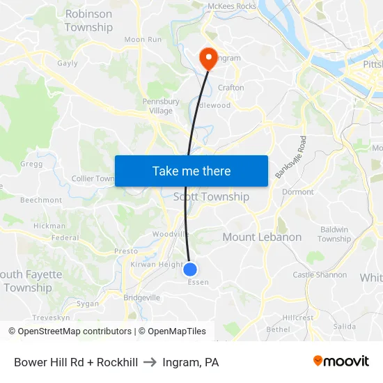Bower Hill Rd + Rockhill to Ingram, PA map