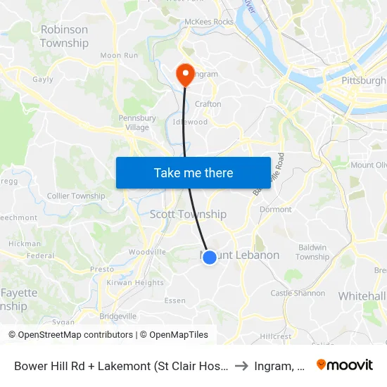 Bower Hill Rd + Lakemont (St Clair Hosp) to Ingram, PA map