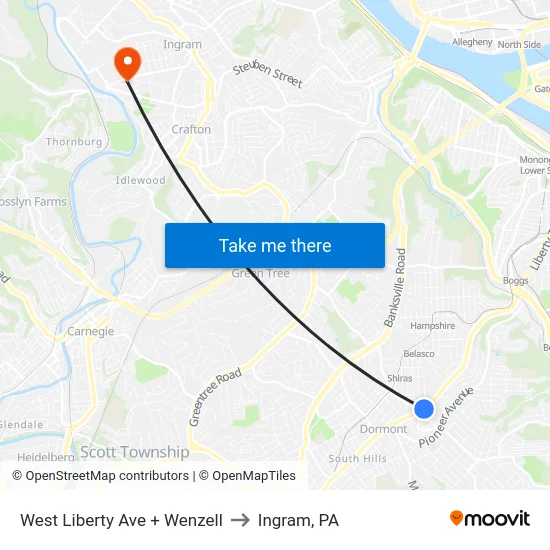 West Liberty Ave + Wenzell to Ingram, PA map