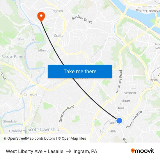West Liberty Ave + Lasalle to Ingram, PA map