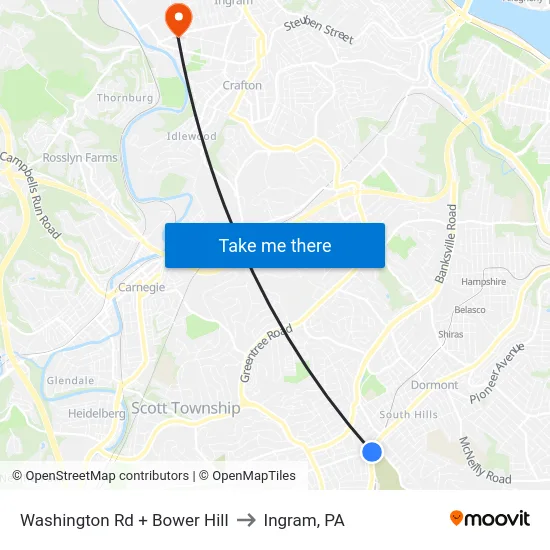 Washington Rd + Bower Hill to Ingram, PA map
