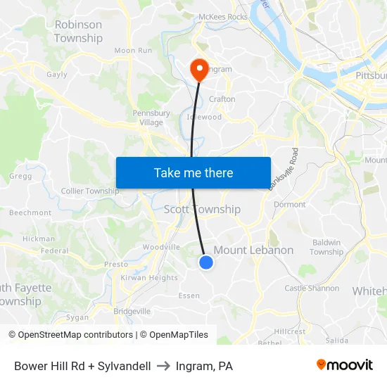 Bower Hill Rd + Sylvandell to Ingram, PA map