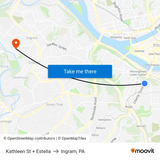 Kathleen St + Estella to Ingram, PA map