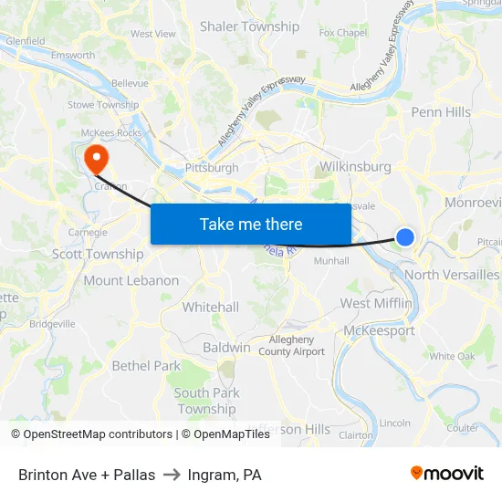 Brinton Ave + Pallas to Ingram, PA map