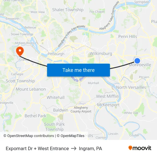 Expomart Dr + West Entrance to Ingram, PA map