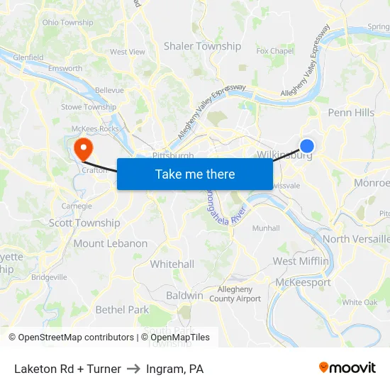 Laketon Rd + Turner to Ingram, PA map