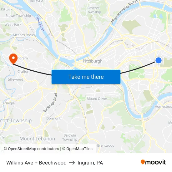 Wilkins Ave + Beechwood to Ingram, PA map
