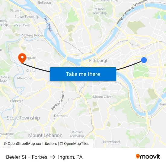 Beeler St + Forbes to Ingram, PA map
