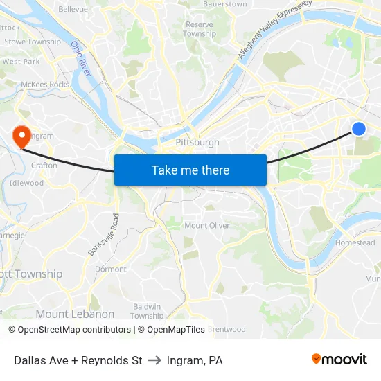 Dallas Ave + Reynolds St to Ingram, PA map
