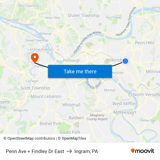 Penn Ave + Findley Dr East to Ingram, PA map