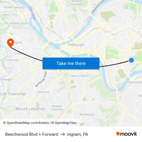 Beechwood Blvd + Forward to Ingram, PA map