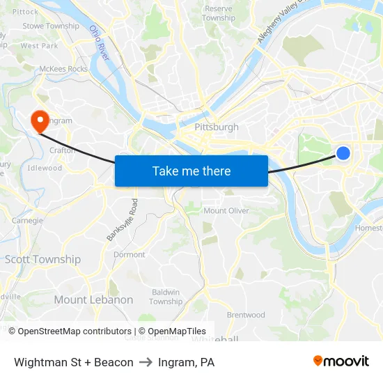 Wightman St + Beacon to Ingram, PA map
