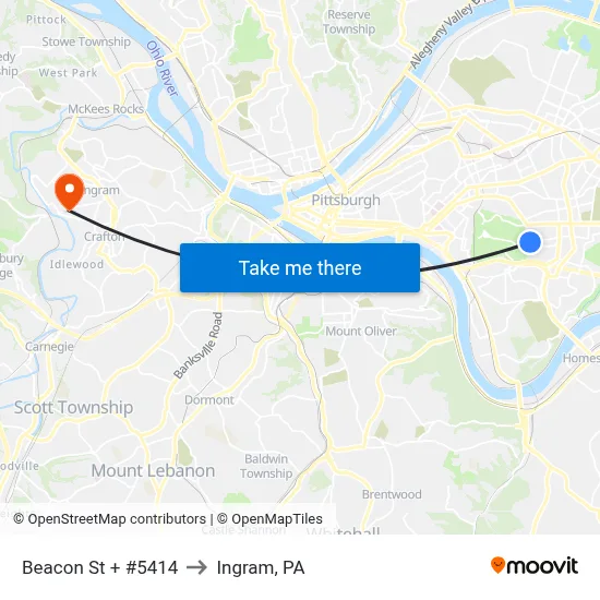 Beacon St + #5414 to Ingram, PA map