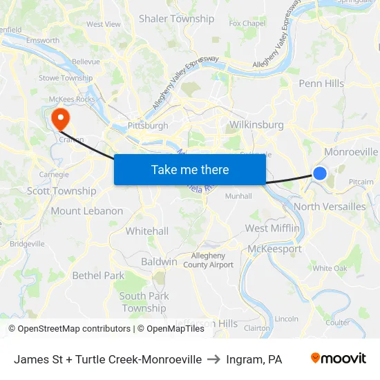 James St + Turtle Creek-Monroeville to Ingram, PA map