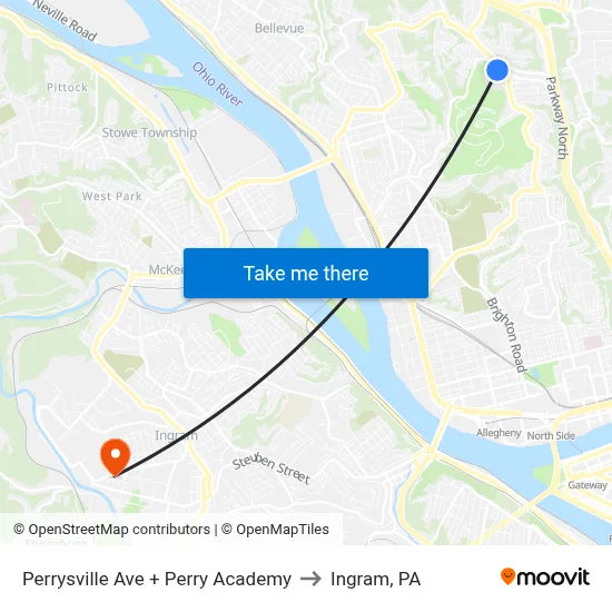 Perrysville Ave + Perry Academy to Ingram, PA map