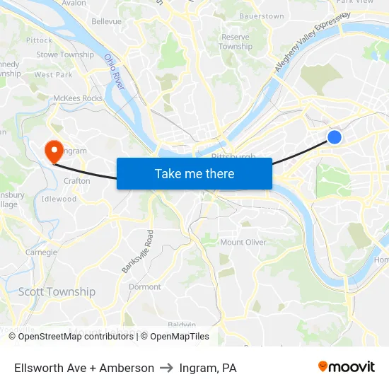 Ellsworth Ave + Amberson to Ingram, PA map